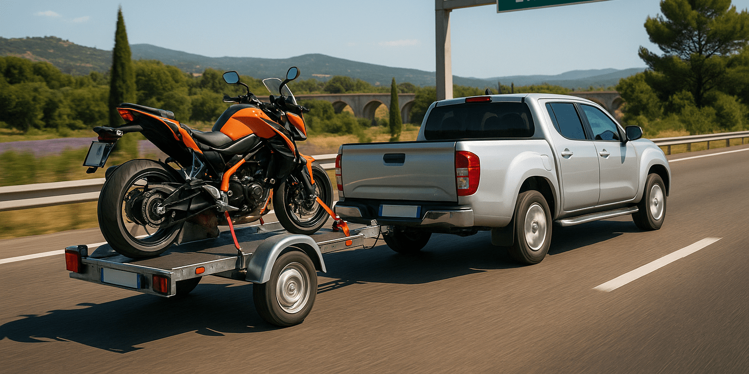 Pick-up tirant une remorque porte moto